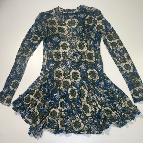 Free People Annabelle Mock Neck Tunic Dress in Cobalt Blue and Green Size Small - Picture 2 of 11